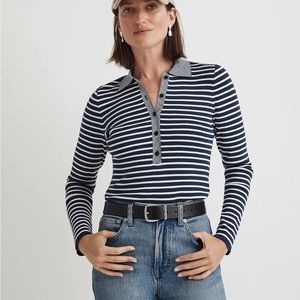 Madewell The Signature Knit Polo Sweater Top in Stripe NWT retails $90